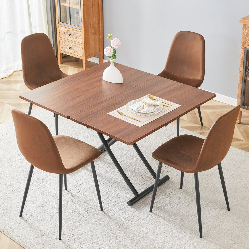 English Elm Table Set With Adjustable Height: Modern Walnut Mdf Top & 4 Brown Tech Fabric Chairs For Versatile Use W1151S04093-GIGA