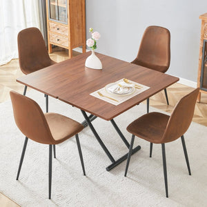 English Elm Table Set With Adjustable Height: Modern Walnut Mdf Top & 4 Brown Tech Fabric Chairs For Versatile Use W1151S04093-GIGA