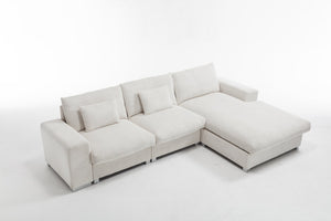 English Elm Nordic-style L-shaped flannel sofa with solid wood frame, ergonomic comfort and durable stain-resistant fabric for modern minimalist living room gatherings White W2795S00030