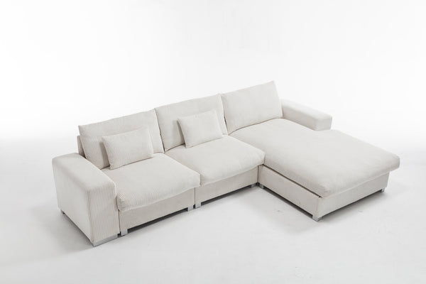 English Elm Nordic-style L-shaped flannel sofa with solid wood frame, ergonomic comfort and durable stain-resistant fabric for modern minimalist living room gatherings White W2795S00030