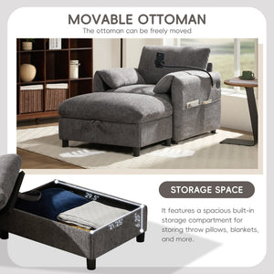 English Elm 38" Chenille Chaise Lounge with Storage Ottoman Usb Charging and Armrest Pockets N723P303462E