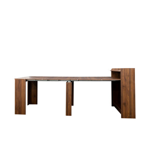 English Elm Modern Extendable Dining Table with Hidden Storage, Space-Saving Expandable Design for Small Homes Walnut W331P191551