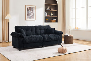 English Elm Casual 3-Seater Chenille Sofa In Black - Modern Pleated Design For Luxurious Comfort & Style W2100S00315