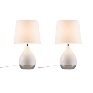 English Elm 2-Tone Ceramic Table Lamp Set of 2 with Elegant Silvery Accents, Modern White Ceramic Bases, 21.5"H White+Silver 19.1 L x 15.35 W x 15.35 H B035P264515