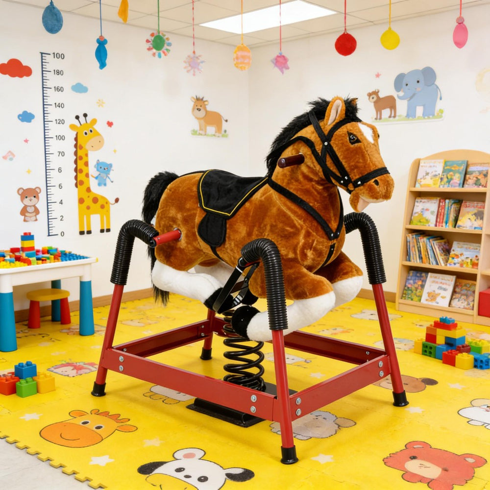 English Elm Soft Plush Spring Rocking Horse with Saddle Reins and Sounds for Kids Ages 3 to 8 T3971P442620