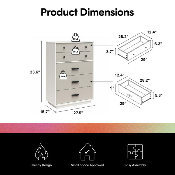 English Elm 5-drawer Tall Dresser with Matte Black Handles Two-toned Finish for Urban Bedroom B2733P444489