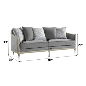 English Elm Fernando Chenille Sofa with Champagne Legs Pocket Coil Cushions and Five Throw Pillows B2726P433395