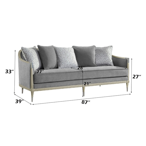 English Elm Fernando Chenille Sofa with Champagne Legs Pocket Coil Cushions and Five Throw Pillows B2726P433395