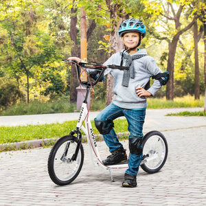 English Elm Aosom Youth Kick Scooter Steel Frame Inflatable Wheels Dual Brakes Adjustable Bar White W2225P217072