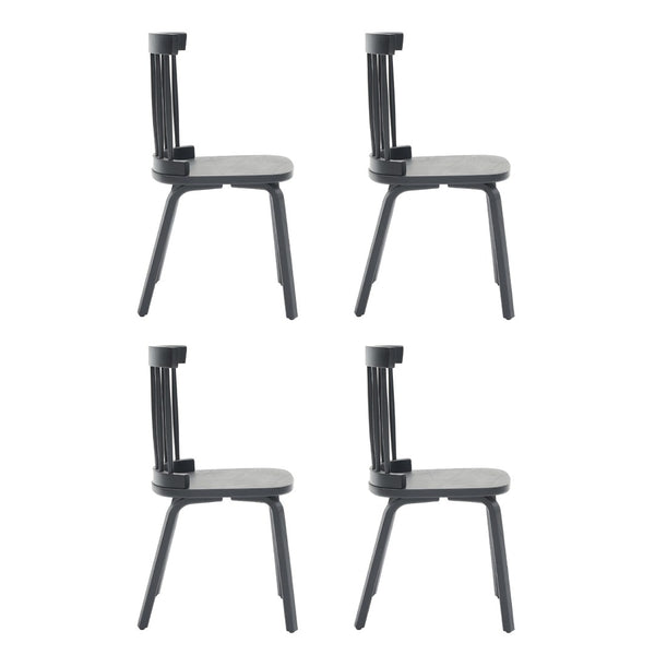 English Elm Windsor Dining Chairs Set Of 4, Ergonomic Spindle Back, Black Wood For Farmhouse & Modern Décor W2069P293308-GIGA
