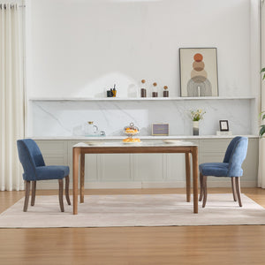 English Elm Wooden Modern Fabric Dining Chairs Set of 2 with Hollow-Out Back, Copper Nail Detail, Curved Legs Blue W1143P372914