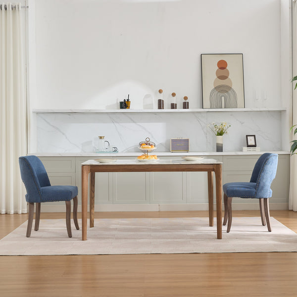 English Elm Wooden Modern Fabric Dining Chairs Set of 2 with Dual-Rebound Cushion & Curved Solid Wood Legs for Stylish Comfort Blue W1143P372914