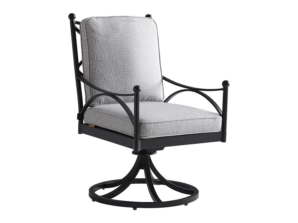 Lexington Tommy Bahama Outdoor 3910-13sr-40 Elegant Pavlova Swivel Rocker Dining Chair With Graphite Finish & Limestone Style Top Graphite Wood 3910-13sr-40