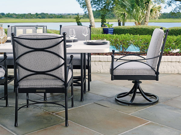 Lexington Tommy Bahama Outdoor 3910-13sr-40 Elegant Pavlova Swivel Rocker Dining Chair With Graphite Finish & Limestone Style Top Graphite Wood 3910-13sr-40