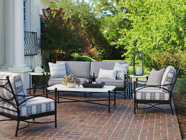 Lexington Tommy Bahama Outdoor 3910-945 Elegant Rectangular Cocktail Table With Graphite Finish & Limestone-style Top For Stylish Living Graphite Wood 3910-945