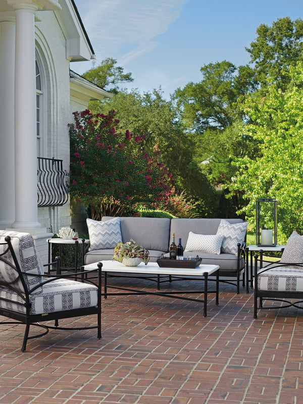 Lexington Tommy Bahama Outdoor 3910-945 Elegant Rectangular Cocktail Table With Graphite Finish & Limestone-style Top For Stylish Living Graphite Wood 3910-945