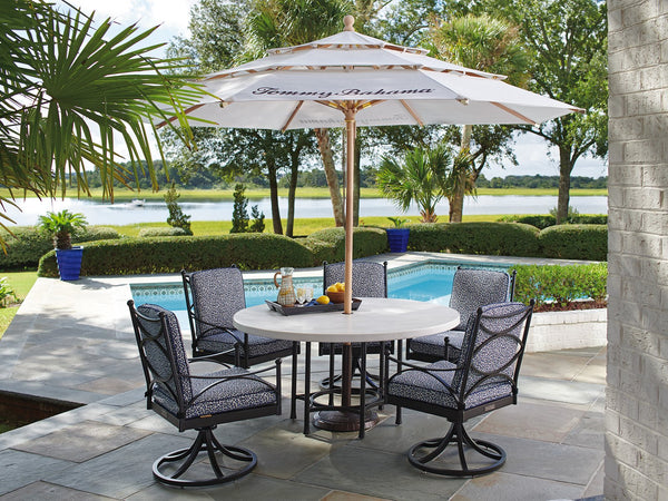 Lexington Tommy Bahama Outdoor 3910-870c Elegant Round Dining Table With Graphite Frame And Limestone Finish For Stylish Gatherings Graphite Wood 3910-870c