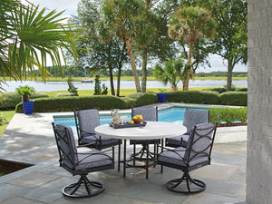 Lexington Tommy Bahama Outdoor 3910-870c Elegant Round Dining Table With Graphite Frame And Limestone Finish For Stylish Gatherings Graphite Wood 3910-870c