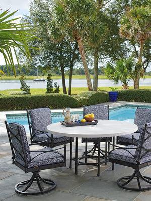 Lexington Tommy Bahama Outdoor 3910-870c Elegant Round Dining Table With Graphite Frame And Limestone Finish For Stylish Gatherings Graphite Wood 3910-870c