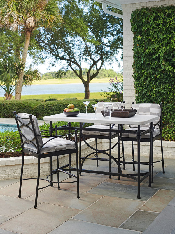 Lexington Tommy Bahama Outdoor 3910-873 Elegant High/Low Bistro Table With Durable Limestone-style Top & Sophisticated Design Graphite Wood 3910-873