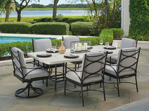 Lexington Tommy Bahama Outdoor 3910-876c Elegant Rectangular Dining Table With Sophisticated Graphite Finish And Limestone Top Graphite Wood 3910-876c