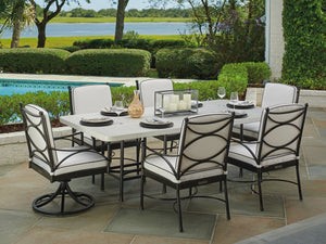 Lexington Tommy Bahama Outdoor 3910-876c Elegant Rectangular Dining Table With Sophisticated Graphite Finish And Limestone Top Graphite Wood 3910-876c