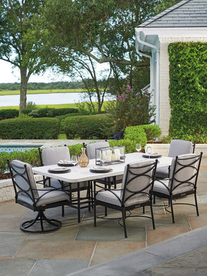 Lexington Tommy Bahama Outdoor 3910-876c Elegant Rectangular Dining Table With Sophisticated Graphite Finish And Limestone Top Graphite Wood 3910-876c
