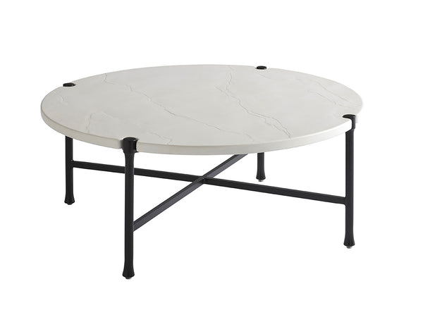 Lexington Tommy Bahama Outdoor 3910-943 Pavlova Round Cocktail Table - Elegant Graphite Frame With Limestone-style Top For Modern Spaces Graphite Wood 3910-943