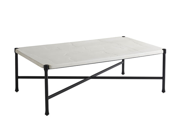 Lexington Tommy Bahama Outdoor 3910-945 Elegant Rectangular Cocktail Table With Graphite Finish & Limestone-style Top For Stylish Living Graphite Wood 3910-945