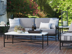 Lexington Tommy Bahama Outdoor 3910-945 Elegant Rectangular Cocktail Table With Graphite Finish & Limestone-style Top For Stylish Living Graphite Wood 3910-945