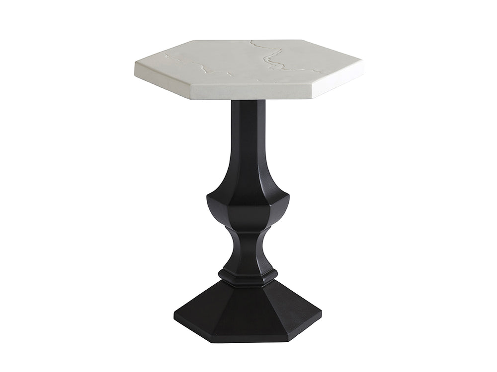 Lexington Tommy Bahama Outdoor 3910-952 Pavlova Accent Table - Elegant Modern Design With Graphite Finish And Limestone Look Top Graphite Wood 3910-952