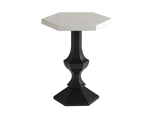 Lexington Tommy Bahama Outdoor 3910-952 Pavlova Accent Table - Elegant Modern Design With Graphite Finish And Limestone Look Top Graphite Wood 3910-952