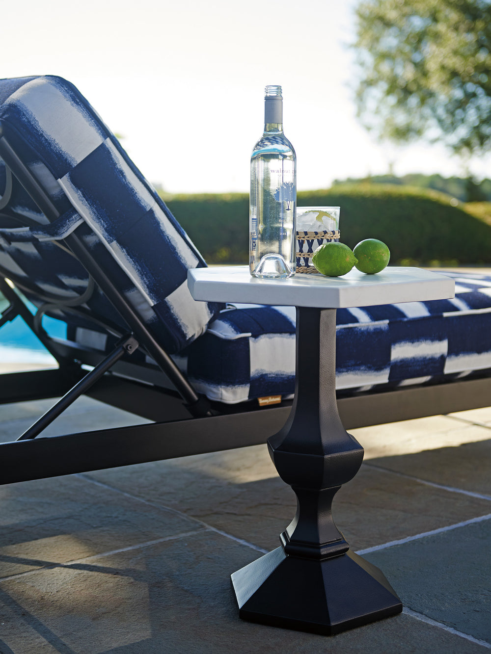 Lexington Tommy Bahama Outdoor 3910-952 Pavlova Accent Table - Elegant Modern Design With Graphite Finish And Limestone Look Top Graphite Wood 3910-952