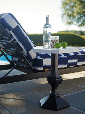 Lexington Tommy Bahama Outdoor 3910-952 Pavlova Accent Table - Elegant Modern Design With Graphite Finish And Limestone Look Top Graphite Wood 3910-952