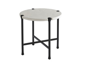 Lexington Tommy Bahama Outdoor 3910-954 Pavlova Round End Table - Elegant Aluminum Frame With Textured Graphite Finish & Limestone Top Graphite Wood 3910-954