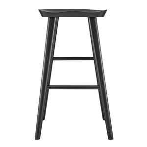 EuroStyle Vieno Solid Elm Wood Bar Stool FSC Certified Organic Minimalist Kitchen Island Seating Black 39110-BLK