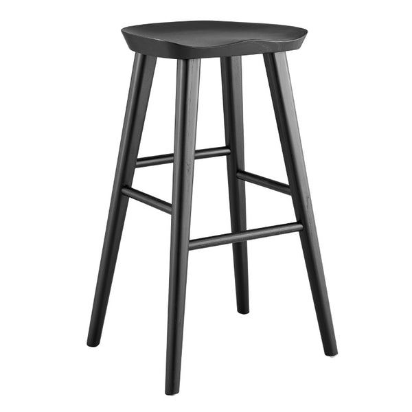EuroStyle Vieno Solid Elm Wood Bar Stool FSC Certified Organic Minimalist Kitchen Island Seating Black 39110-BLK