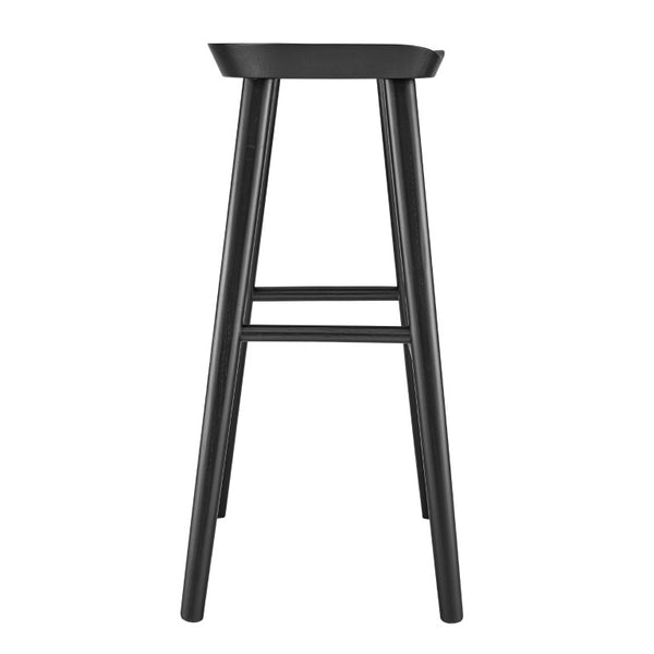 EuroStyle Vieno Solid Elm Wood Bar Stool FSC Certified Organic Minimalist Kitchen Island Seating Black 39110-BLK