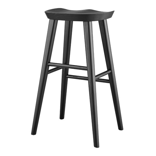 EuroStyle Vieno Solid Elm Wood Bar Stool FSC Certified Organic Minimalist Kitchen Island Seating Black 39110-BLK