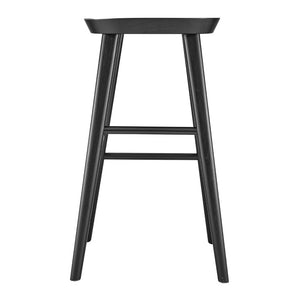 EuroStyle Vieno Solid Elm Wood Bar Stool FSC Certified Organic Minimalist Kitchen Island Seating Black 39110-BLK