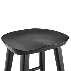 EuroStyle Vieno Solid Elm Wood Bar Stool FSC Certified Organic Minimalist Kitchen Island Seating Black 39110-BLK