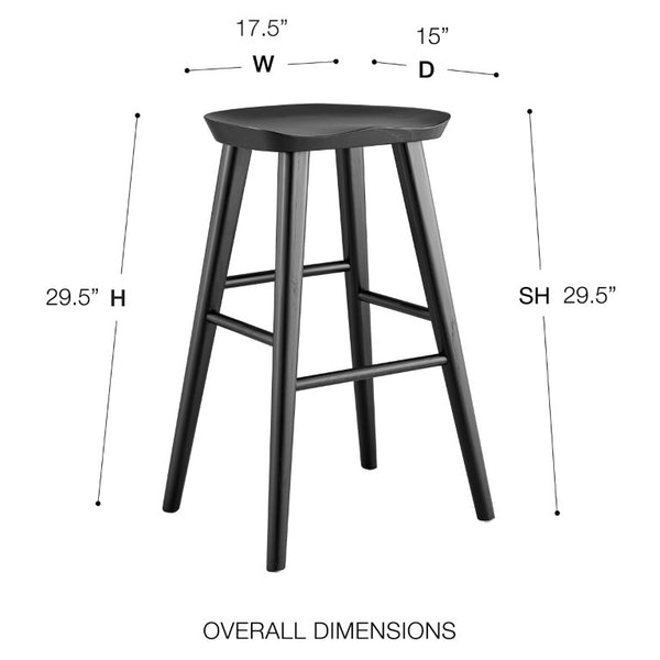 EuroStyle Vieno Solid Elm Wood Bar Stool FSC Certified Organic Minimalist Kitchen Island Seating Black 39110-BLK