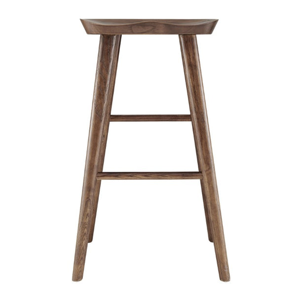 EuroStyle Vieno Solid Elm Wood Bar Stool FSC Certified Organic Minimalist Kitchen Island Seating Walnut 39110-WAL