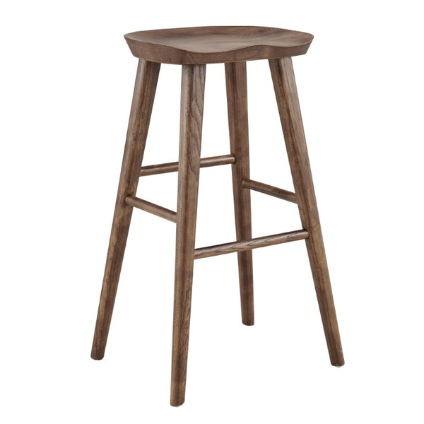 EuroStyle Vieno Solid Elm Wood Bar Stool FSC Certified Organic Minimalist Kitchen Island Seating Walnut 39110-WAL