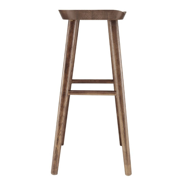 EuroStyle Vieno Solid Elm Wood Bar Stool FSC Certified Organic Minimalist Kitchen Island Seating Walnut 39110-WAL