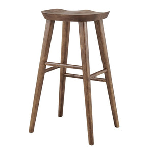 EuroStyle Vieno Solid Elm Wood Bar Stool FSC Certified Organic Minimalist Kitchen Island Seating Walnut 39110-WAL
