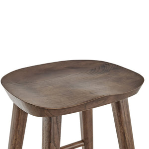 EuroStyle Vieno Solid Elm Wood Bar Stool FSC Certified Organic Minimalist Kitchen Island Seating Walnut 39110-WAL