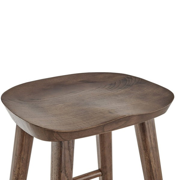 EuroStyle Vieno Solid Elm Wood Bar Stool FSC Certified Organic Minimalist Kitchen Island Seating Walnut 39110-WAL