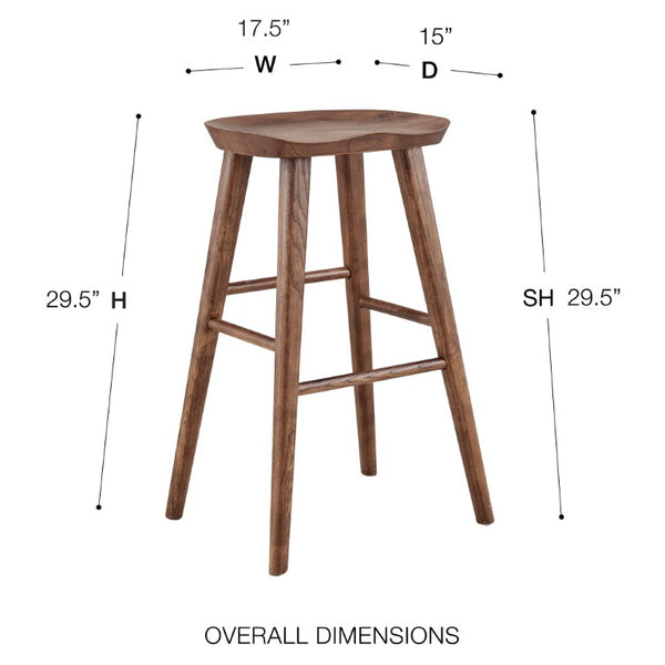 EuroStyle Vieno Solid Elm Wood Bar Stool FSC Certified Organic Minimalist Kitchen Island Seating Walnut 39110-WAL