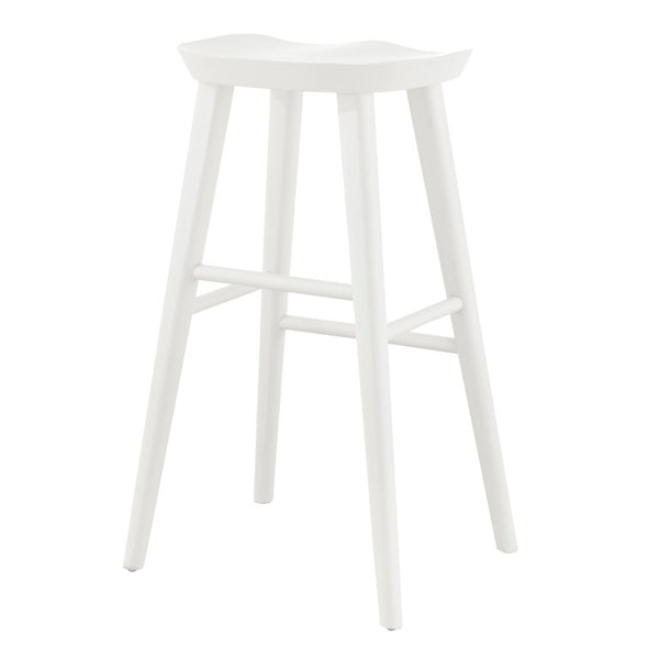 EuroStyle Vieno Solid Elm Wood Bar Stool FSC Certified Organic Minimalist Kitchen Island Seating White 39110-WHT